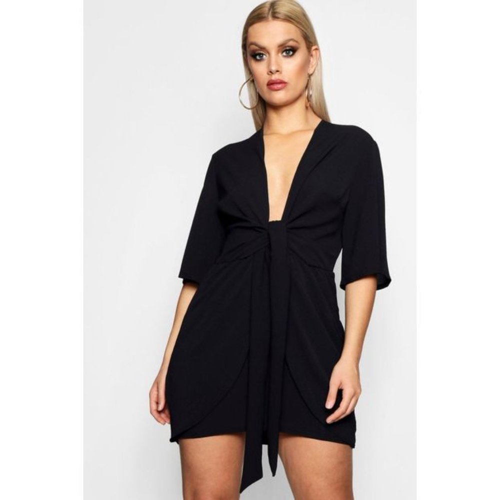 boohoo plus plunge tie front dress
